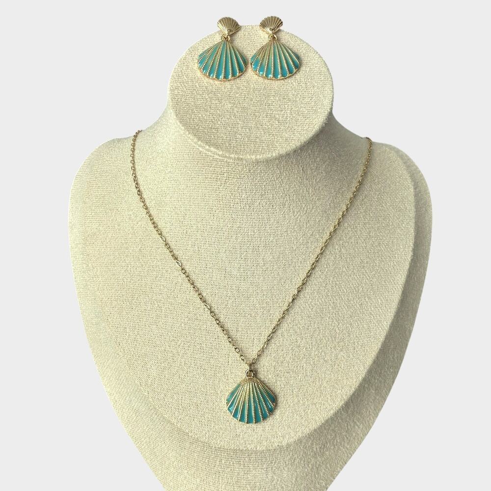 Gold & Turquoise Shell Necklace and Earring Set